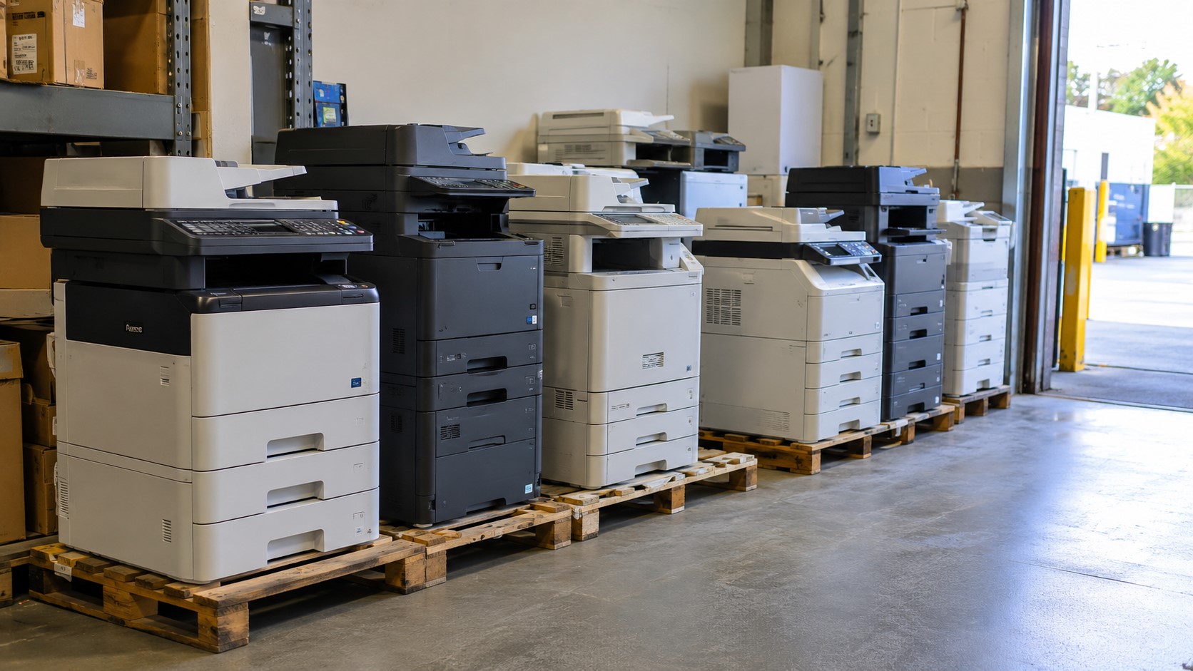 Industrial warehouse filled with printers