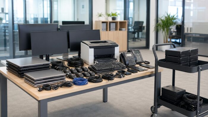 Organized electronics in a modern office