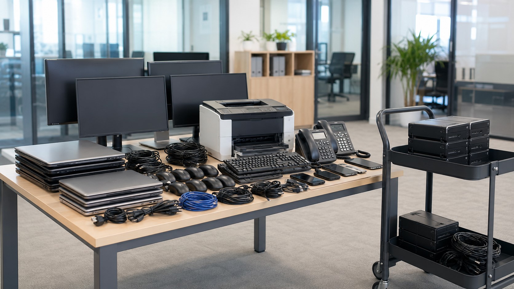Organized electronics in a modern office