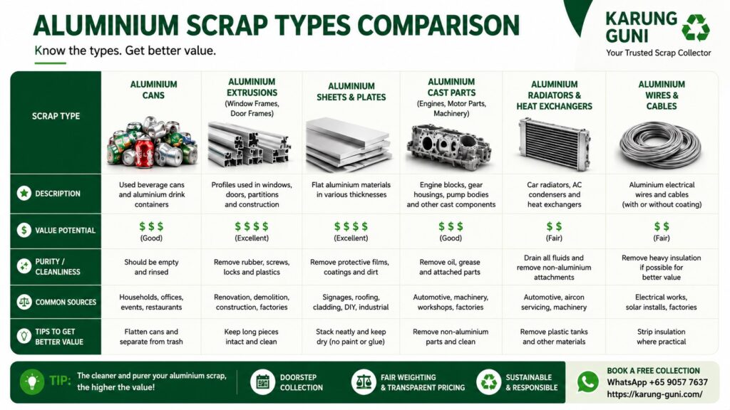Aluminium scrap types comparison chart