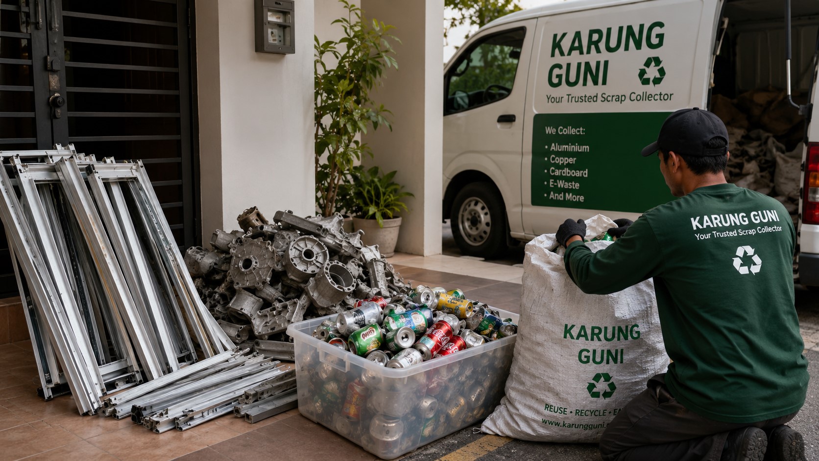 Recycling worker at home collection site