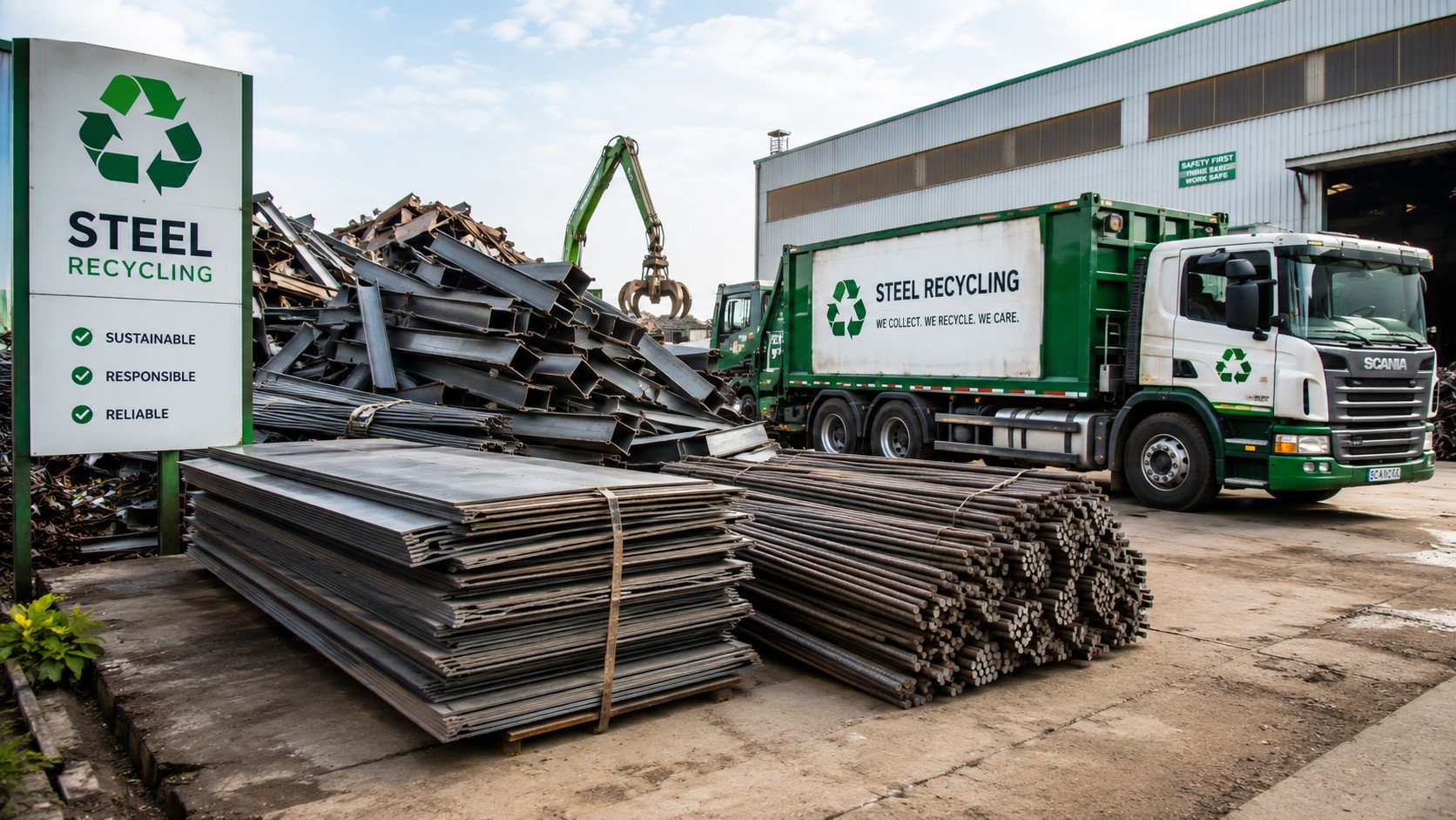Steel recycling in industrial yard
