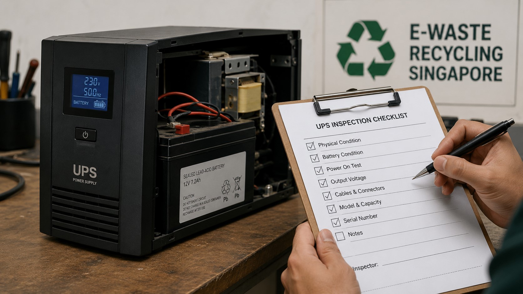 UPS inspection in e-waste workshop