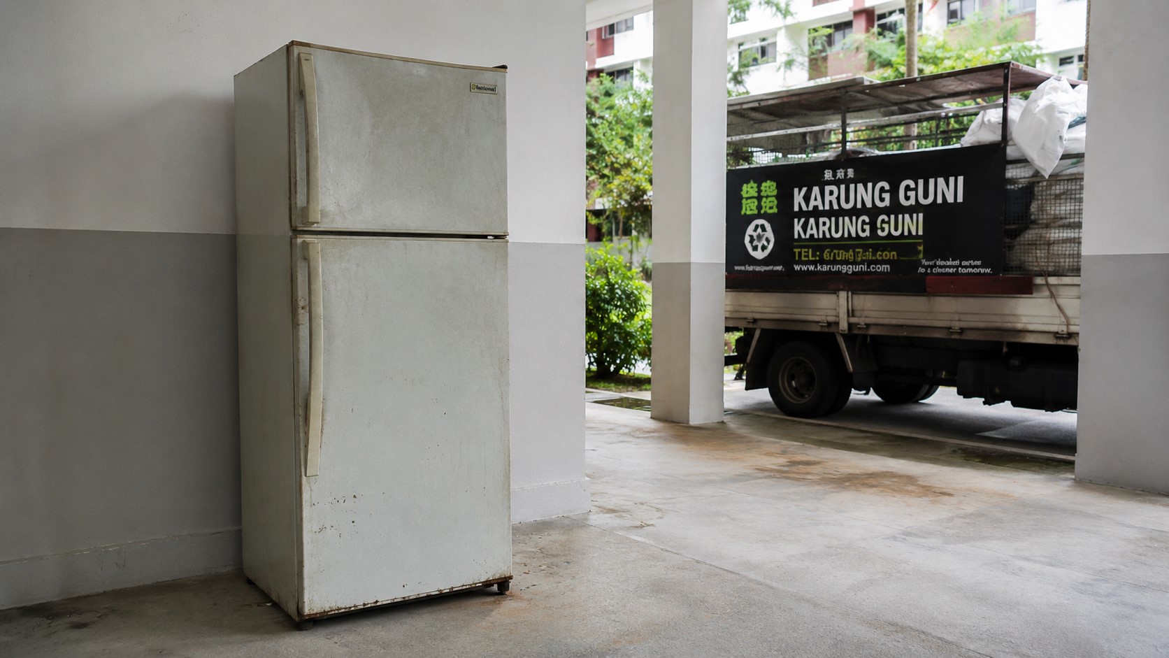 Old Refrigerator and Karung Guni Truck